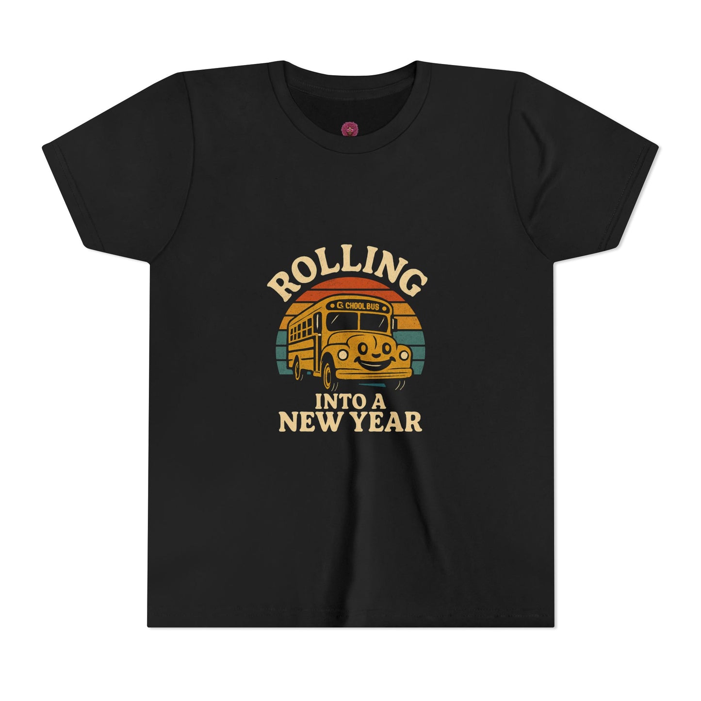 Retro Youth Short Sleeve Rolling Into New Year Tee - Cool Vintage Bus Design, Perfect for New Year, Gifts, Travel, Adventure