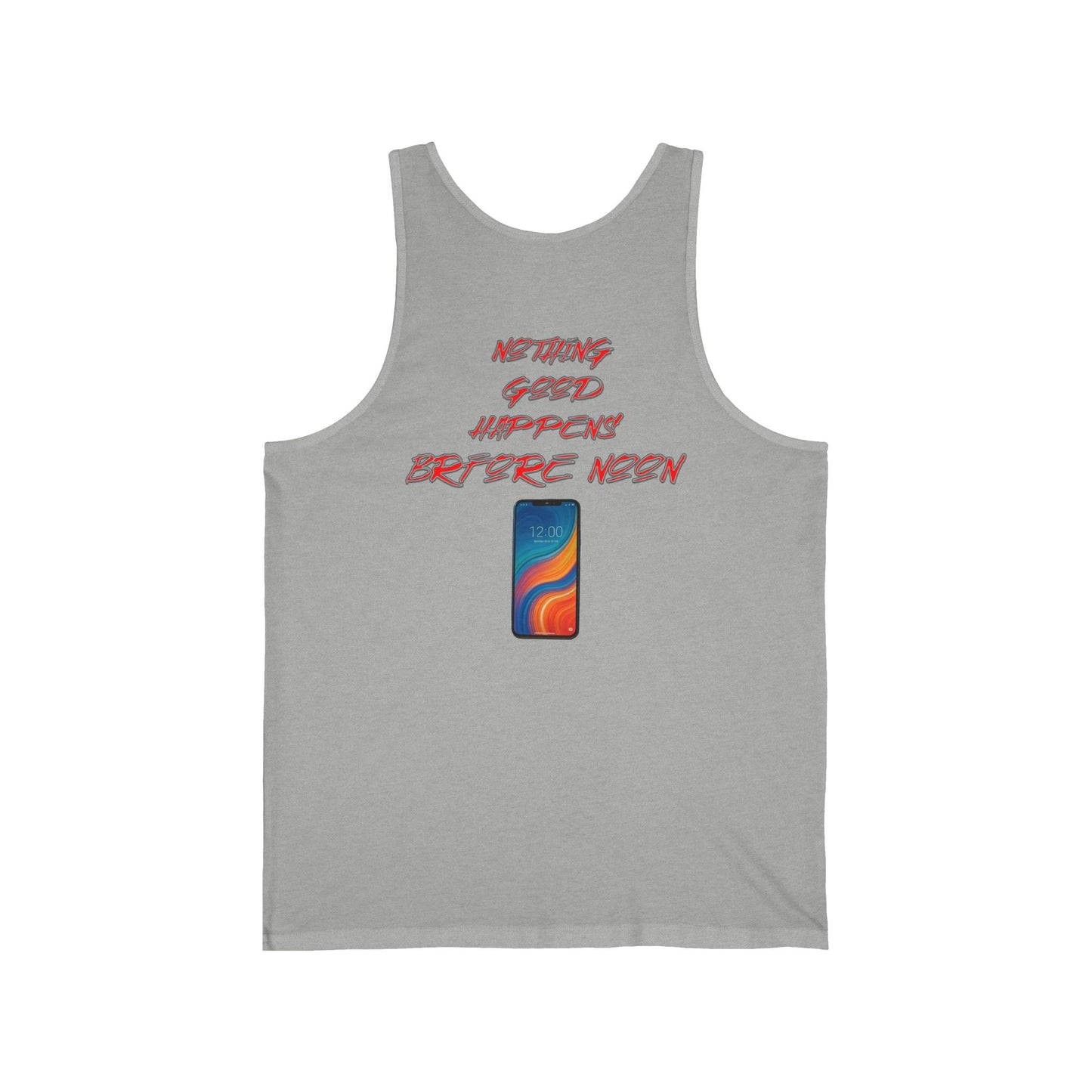 Nothing Good Happens Before Noon, Back Print Unisex Tank Top  | Casual Wear, Gift for Friends, Birthday Top, Everyday Comfort