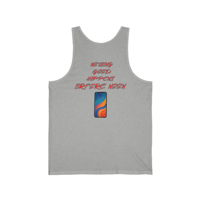 Nothing Good Happens Before Noon, Back Print Unisex Tank Top  | Casual Wear, Gift for Friends, Birthday Top, Everyday Comfort