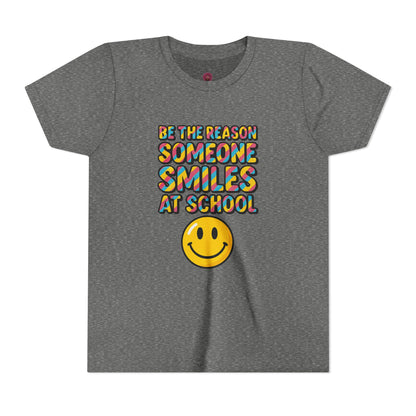 Youth Smiles Tee - Be the Reason Someone Smiles at School, Cute Kids Shirt, Back-to-School Gift, Positive Vibes Tee