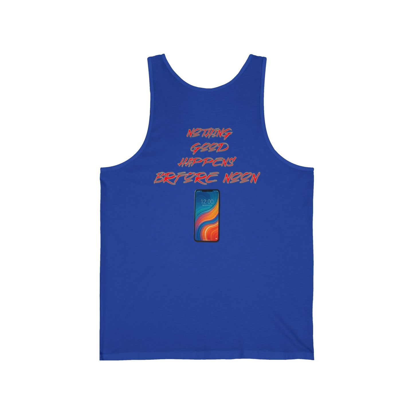 Nothing Good Happens Before Noon, Back Print Unisex Tank Top  | Casual Wear, Gift for Friends, Birthday Top, Everyday Comfort