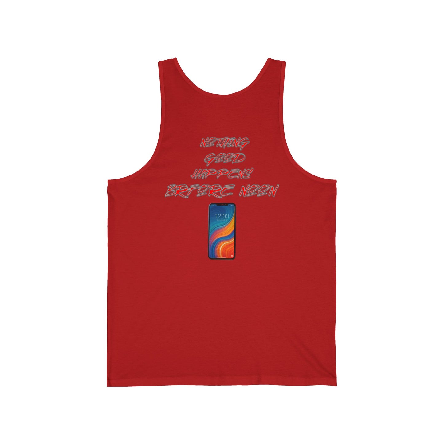 Nothing Good Happens Before Noon, Back Print Unisex Tank Top  | Casual Wear, Gift for Friends, Birthday Top, Everyday Comfort