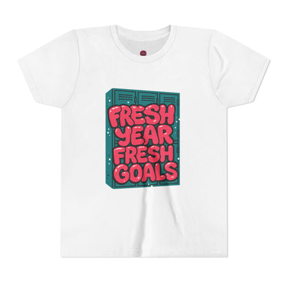 Fresh Year Fresh Goals Youth Tee - Fun Motivational T-Shirt for Kids, Back-to-School, New Year, Positive Vibes