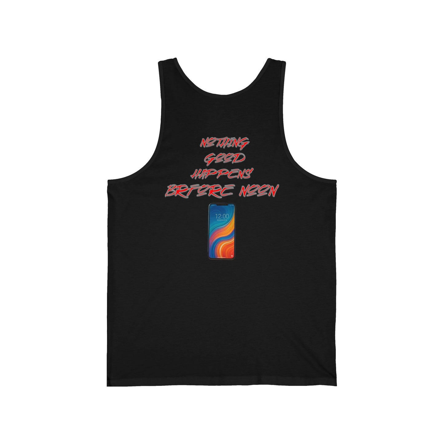 Nothing Good Happens Before Noon, Back Print Unisex Tank Top  | Casual Wear, Gift for Friends, Birthday Top, Everyday Comfort