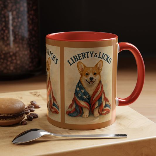 Liberty & Licks Corgi Mug | Cute Coffee Cup | Dog Lover Gift | Patriotic Drinkware | American Dog Mug | Animal Lover's Coffee Mug