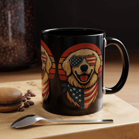 Golden Retriever Patriotic Mug, Vintage Dog Coffee Cup, Dog Lover Gift, USA Pride Drinkware, Independence Day Party