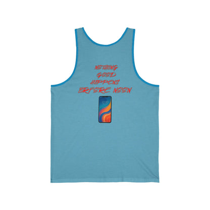 Nothing Good Happens Before Noon, Back Print Unisex Tank Top  | Casual Wear, Gift for Friends, Birthday Top, Everyday Comfort