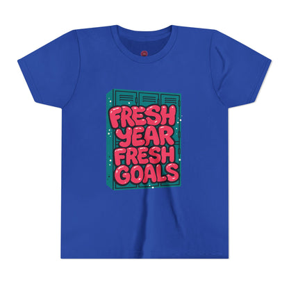 Fresh Year Fresh Goals Youth Tee - Fun Motivational T-Shirt for Kids, Back-to-School, New Year, Positive Vibes