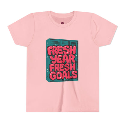 Fresh Year Fresh Goals Youth Tee - Fun Motivational T-Shirt for Kids, Back-to-School, New Year, Positive Vibes