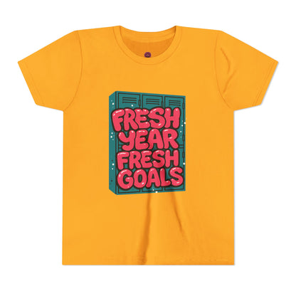 Fresh Year Fresh Goals Youth Tee - Fun Motivational T-Shirt for Kids, Back-to-School, New Year, Positive Vibes