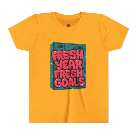 Fresh Year Fresh Goals Youth Tee - Fun Motivational T-Shirt for Kids, Back-to-School, New Year, Positive Vibes