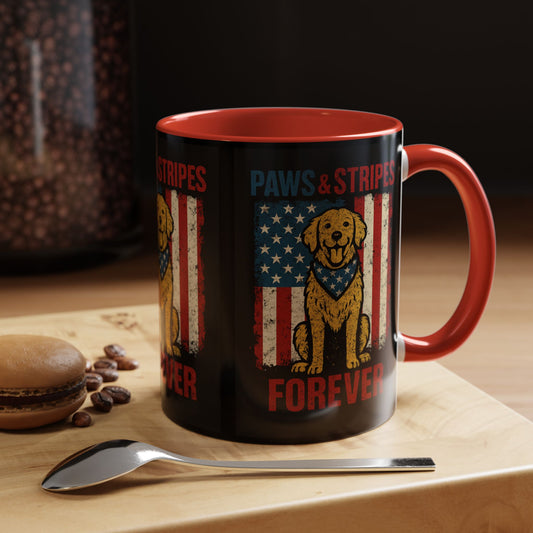 Dog Lover's Paws & Stripes Coffee Mug - Forever Loyal Pet Gift, 4th of July, Patriotic Dog Decor, Unique Pet Owner Mug