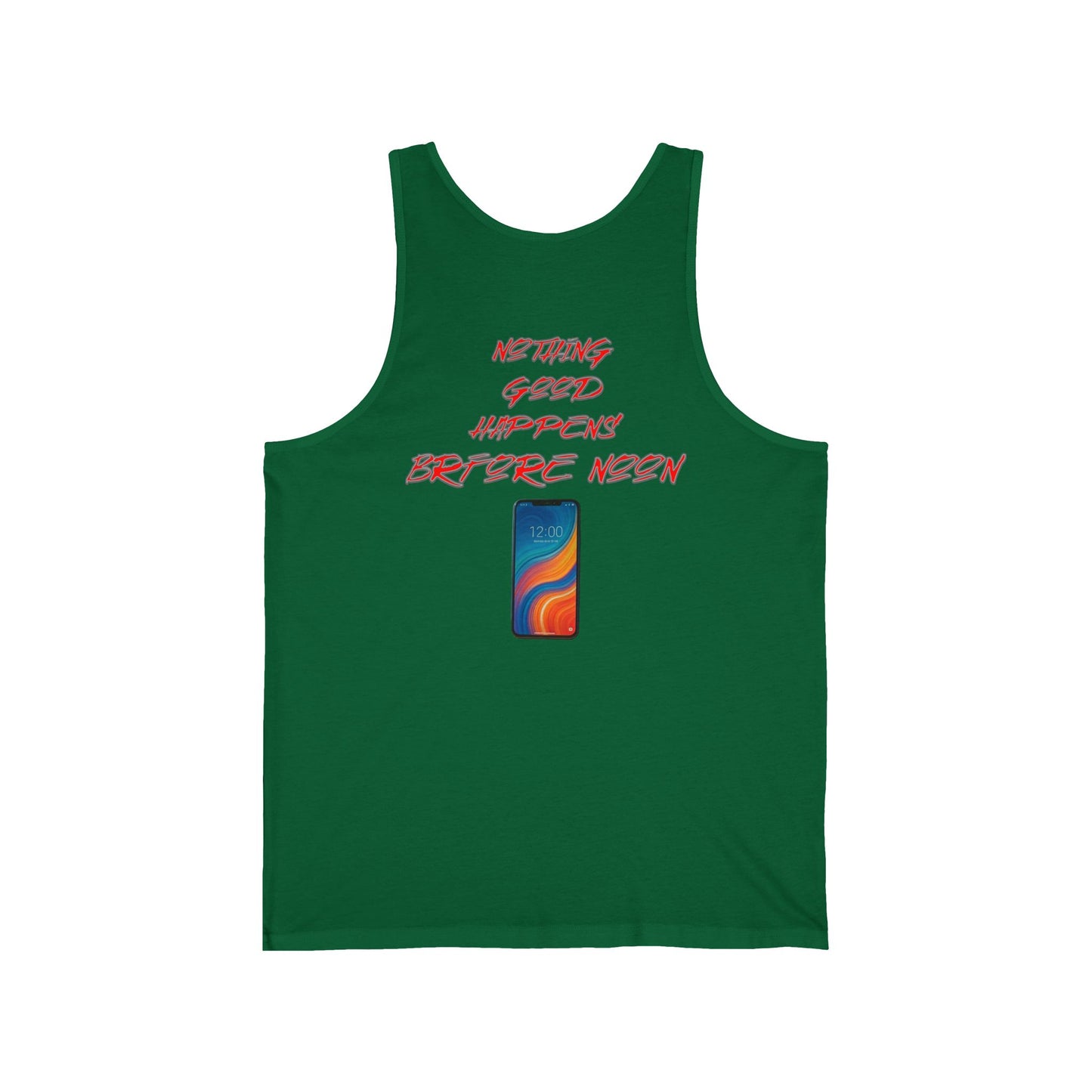 Nothing Good Happens Before Noon, Back Print Unisex Tank Top  | Casual Wear, Gift for Friends, Birthday Top, Everyday Comfort